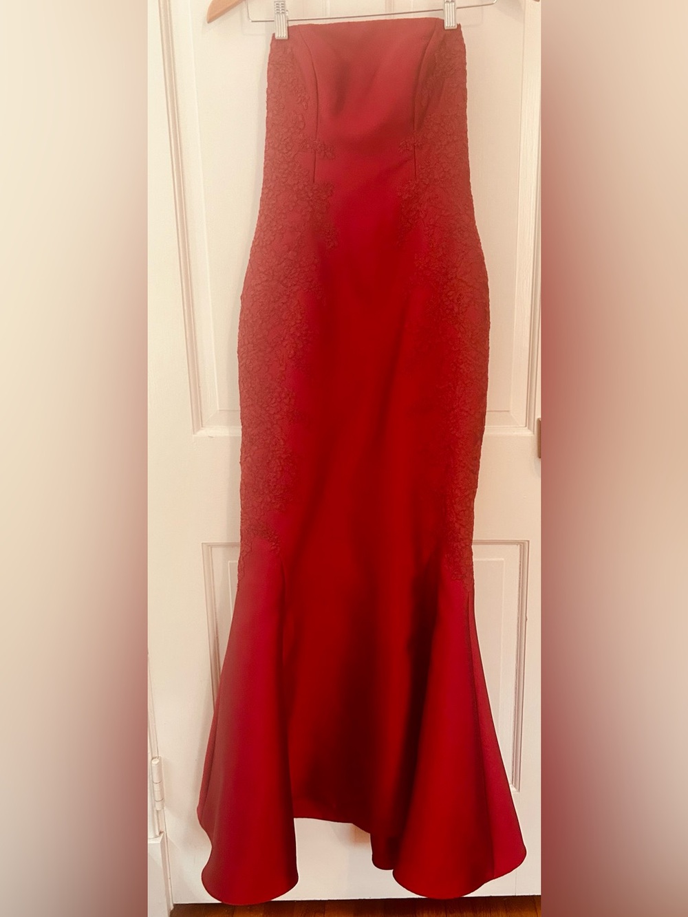 Provonias Barcelona Stunning Red Crepe and Lace Mermaid Gown